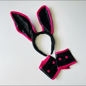 Black & Pink Satin Bunny Ear headband &